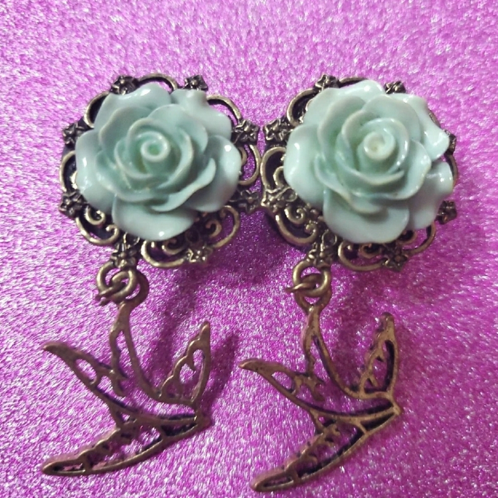 3/4 in 19mm blue rose Dangle Gold dove plu…